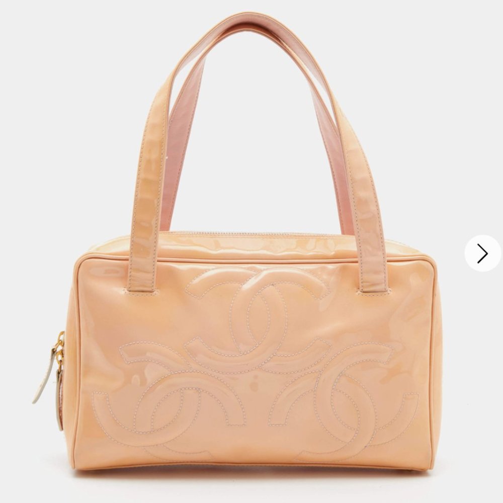 Chanel Peach Patent Leather Triple CC Bag y2k 2000's